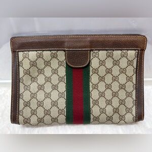 GUCCI- Brown Sherryline Monogram Coated Canvas Clutch